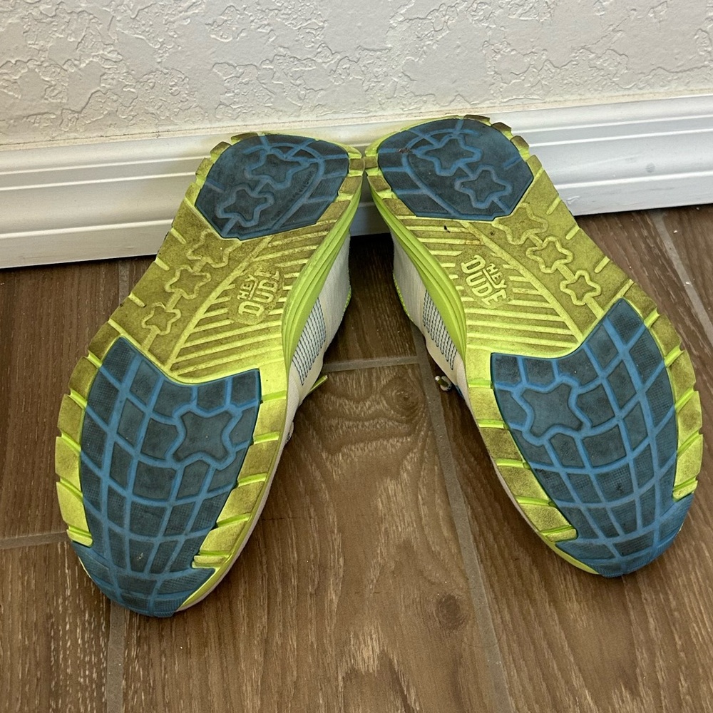 Hey Dude White and Blue Shoes with Green Accents - Picture 3 of 5